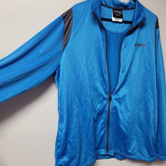 AND1 Full Zip Jacket Lightweight Pockets Blue Athletic Windbreaker Mens XL - Picture 3 of 10